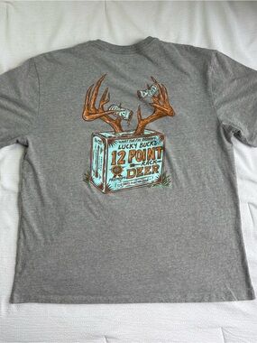 Lucky Bucks 12 Point Rack Gray Graphic Tee T-Shirt Size XL  What The Fun